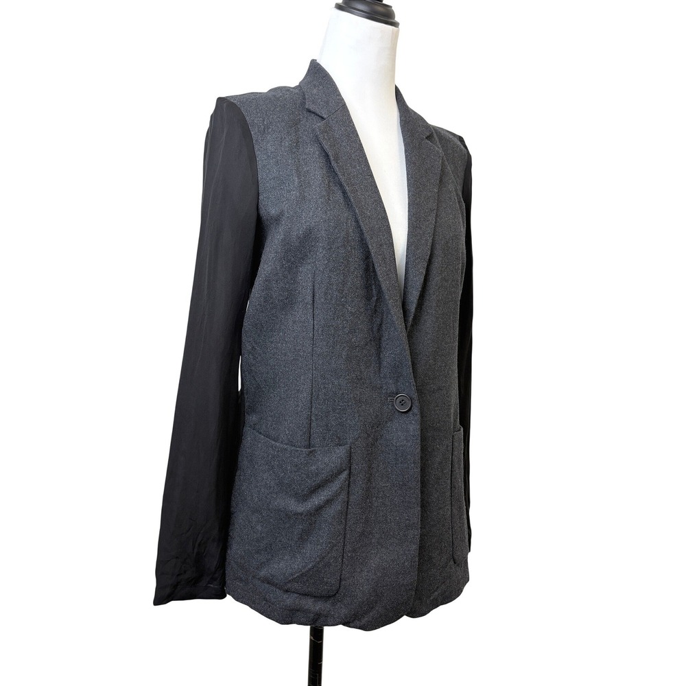 Theory Shatrice Gray Wool Silk Sheer Back Blazer Jacket Size‎ 2 E1001106